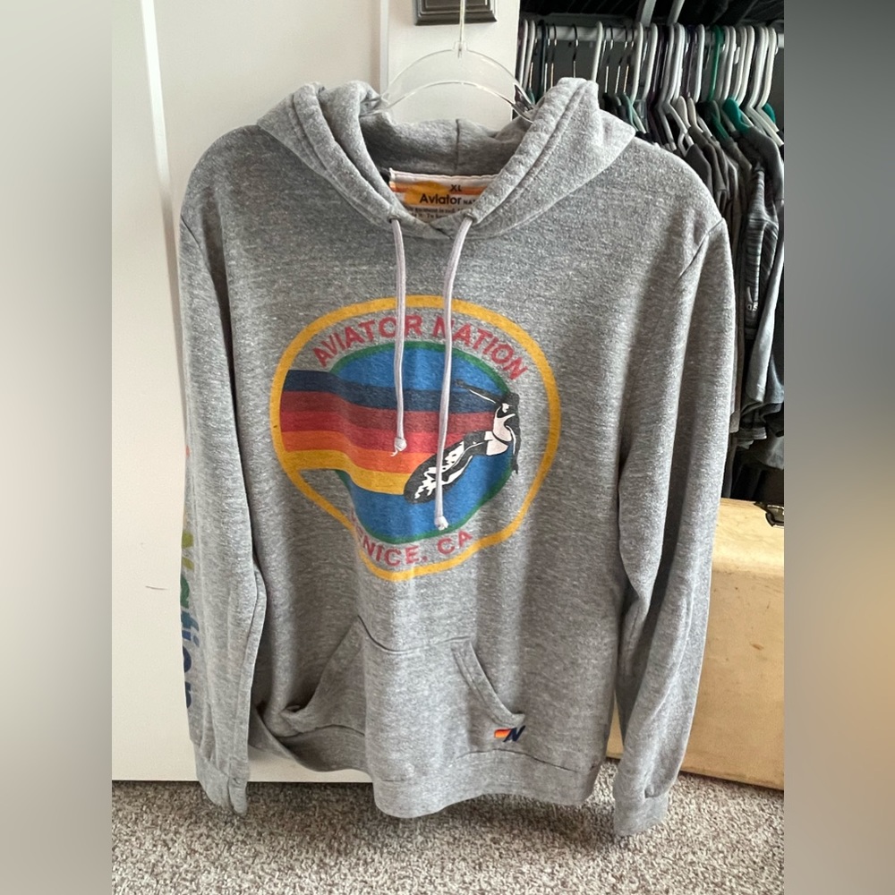 Aviator Nation Grey Logo Hoodie pullover Relaxed size XL
